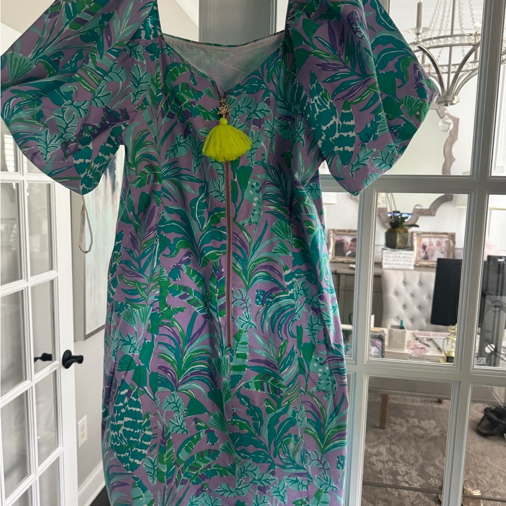 Lilly Pulitzer Purple Turquoise Floral Puff-Sleeve Dress - Picture 5 of 7